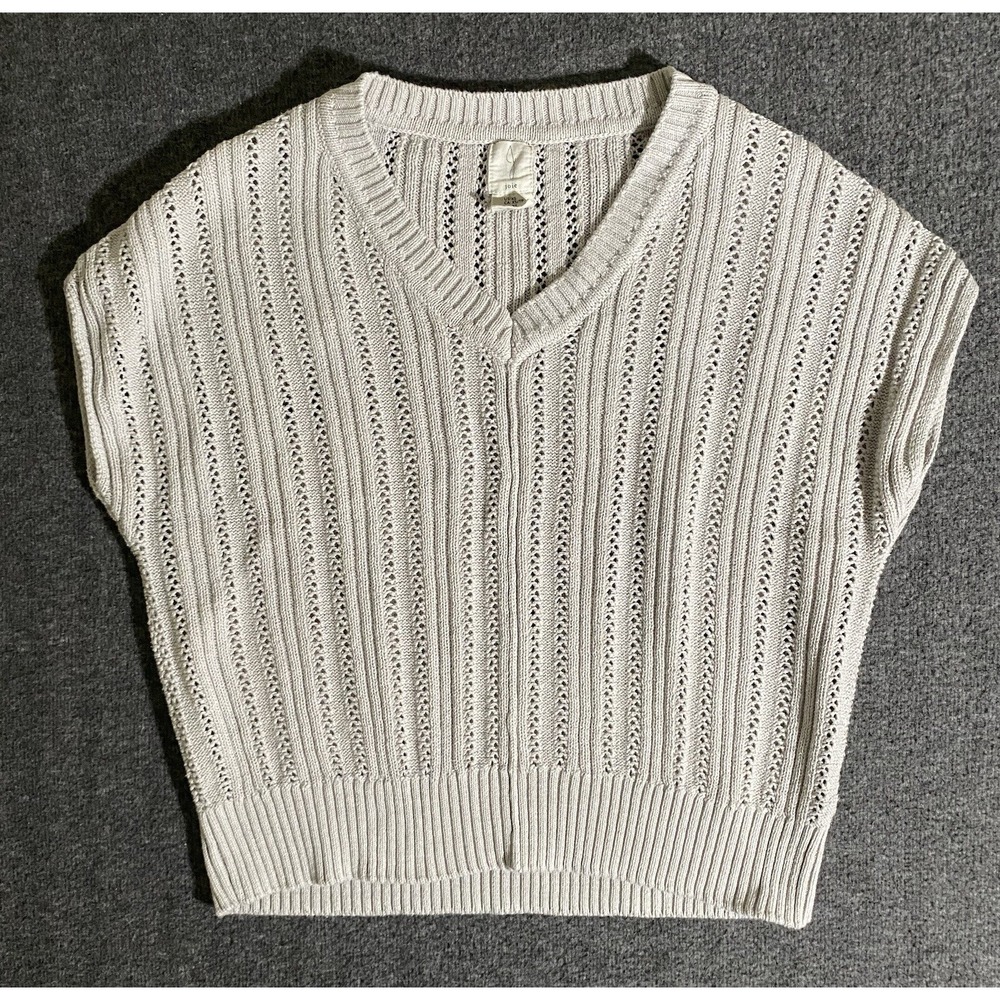Joie Sweater Pullover Open Knit Pointelle V Neck Top Womens Cream Boho Size XS